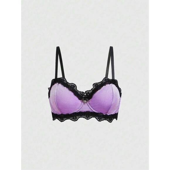 Goth Emo Punk Mauve Velvet Crop Top Bralette w/ Bat Charm S (4) - Picture 1 of 5